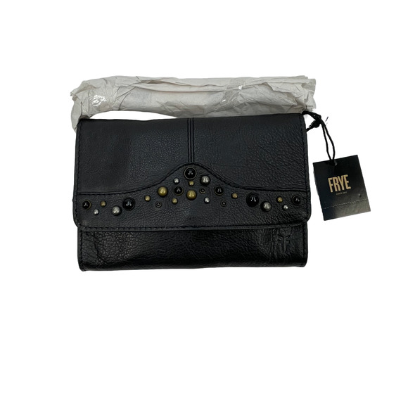 Frye Callie Crossbody Wallet New $198 Black Leather Stud Clutch Detachable Strap - Picture 3 of 13